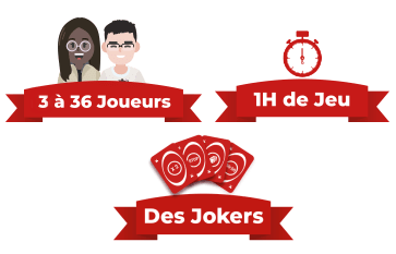 Illustration des caractéristiques du TV Quiz à Nantes : 3 à 36 joueurs, 1 h de jeu et des jokers.